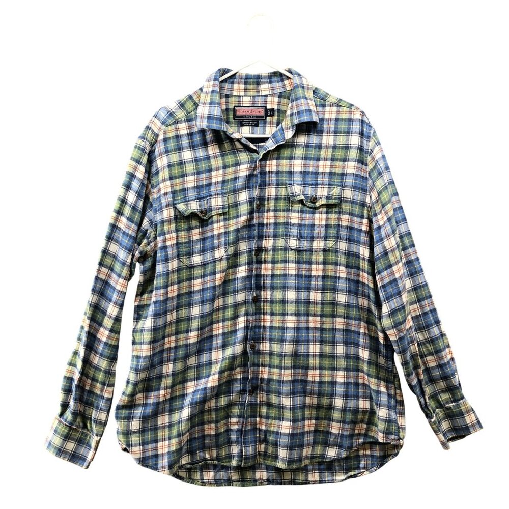 Vineyard Vines Flannel Shirt Mens L Owen Blue Green Plaid Cotton‎ Utility